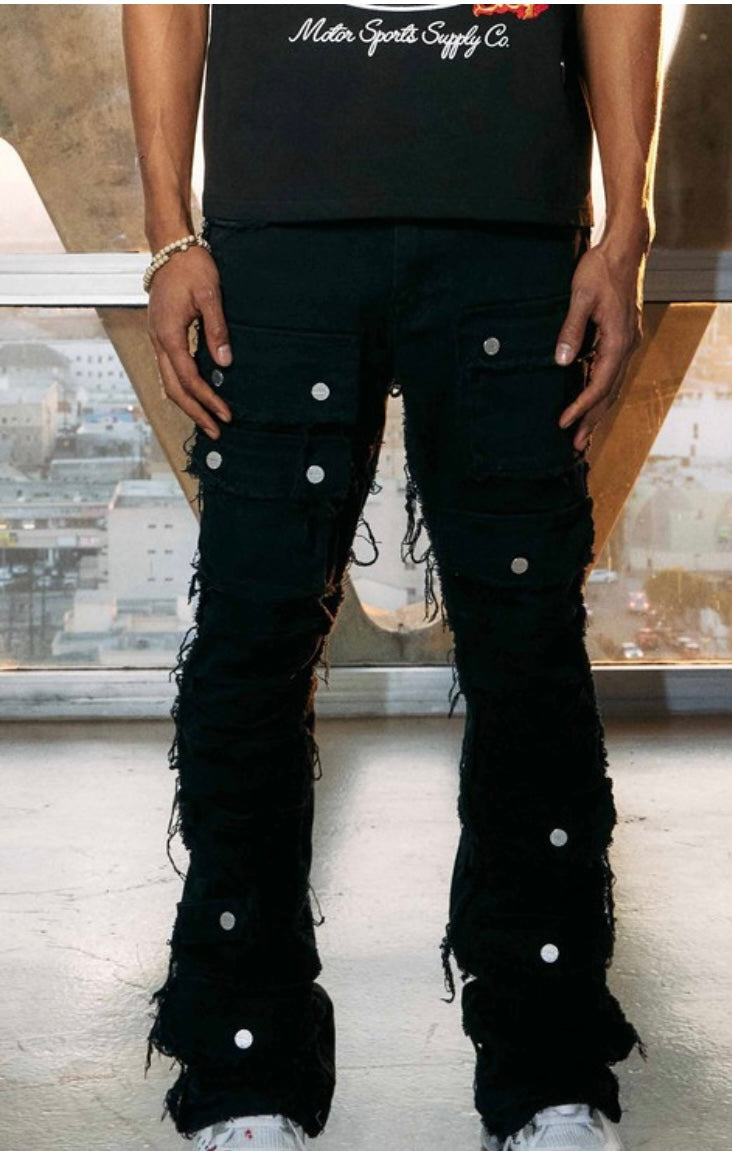 Out pocket men stacked jeans white
