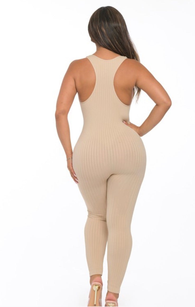 Racer back jumpsuit khaki