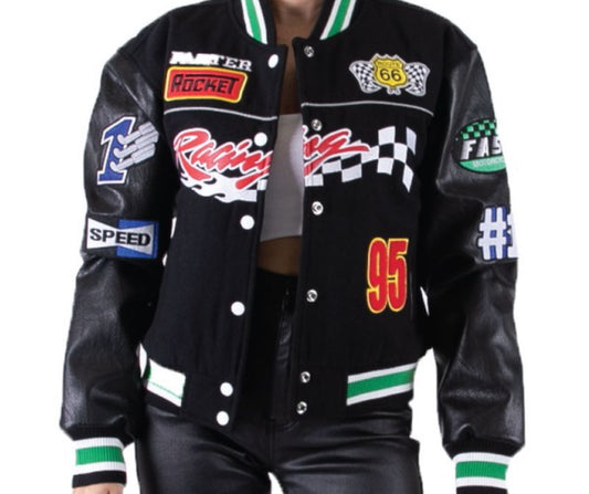 Wool varsity jacket black